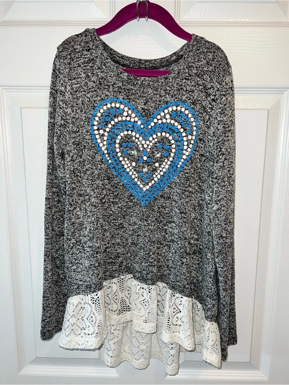Girls 10/12 Heart Tunic with Lace Hem
